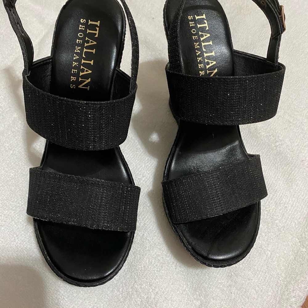 Italian shoemakers buckle wedge black sparkling sandles size 7 1/2.